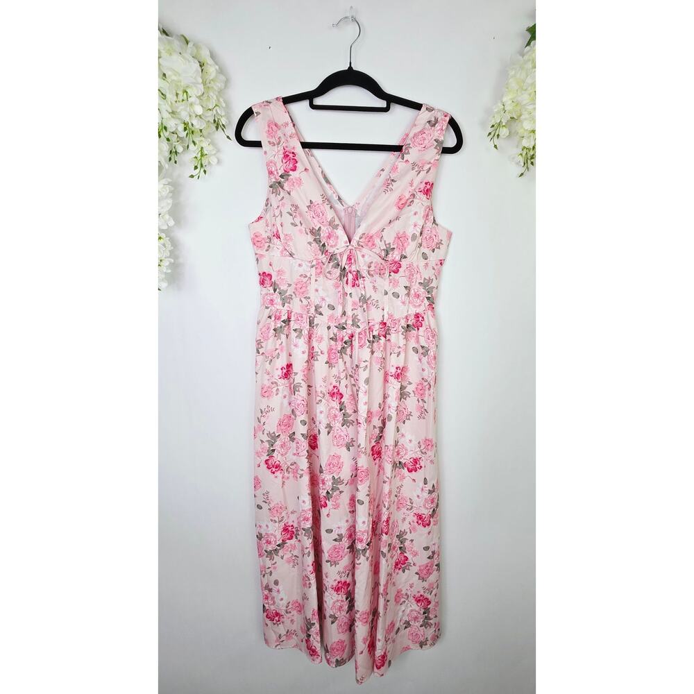 Corset Style Madi Dress Size Large Pink Floral Tie Front Cottagecore Coquette